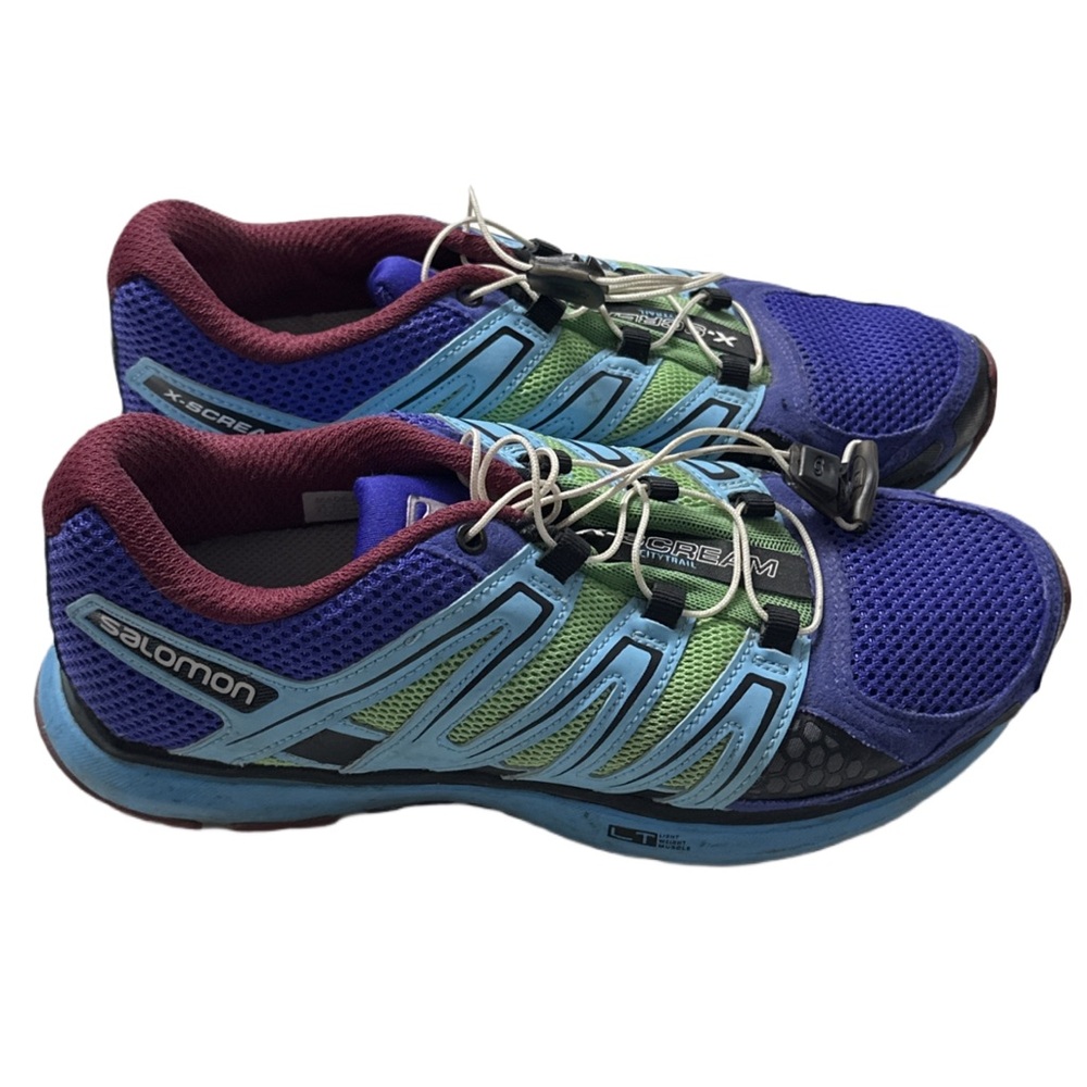 SALOMON women's blue/multi X-scream citytrail running sneakers, 6 US.